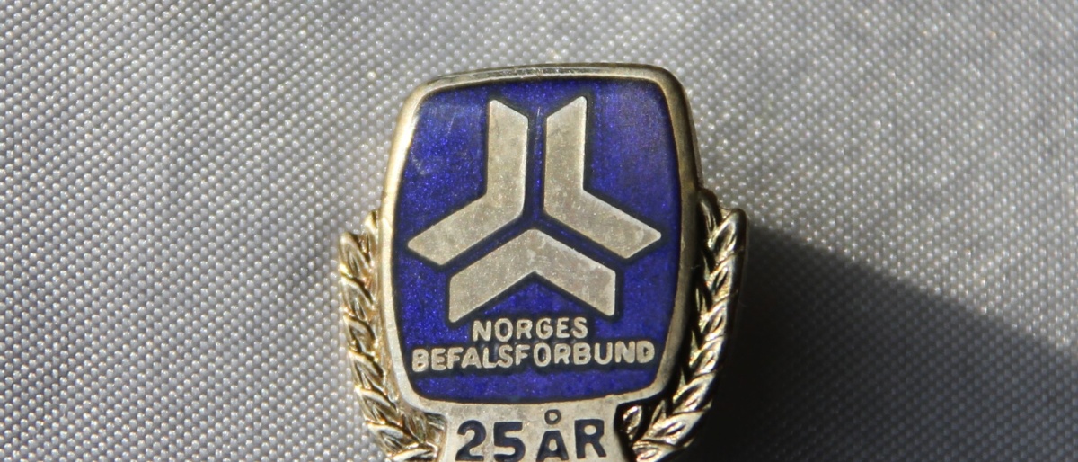 Logo nål for 25 års medlemskap i Norges befalsforbund og er forløperen til  Norsk Offisersforbund